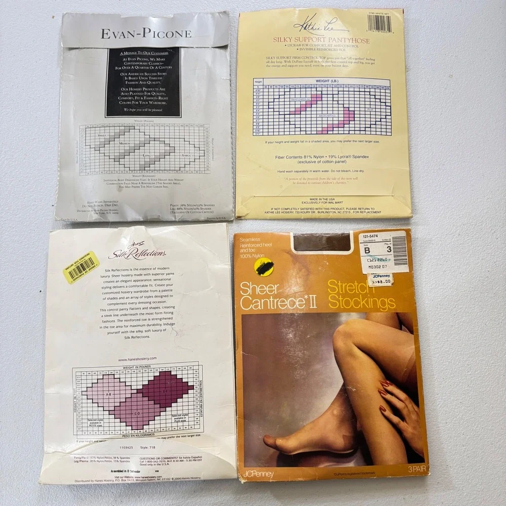 VTG 4*Evan Picone Sheer Lycra Control Top Pantyhose mostly Sz M Discontinued‎